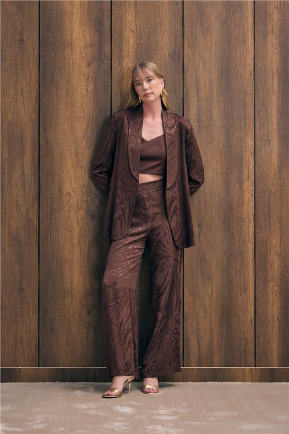 Yüksek Bel Desenli Pantolon - Kahve