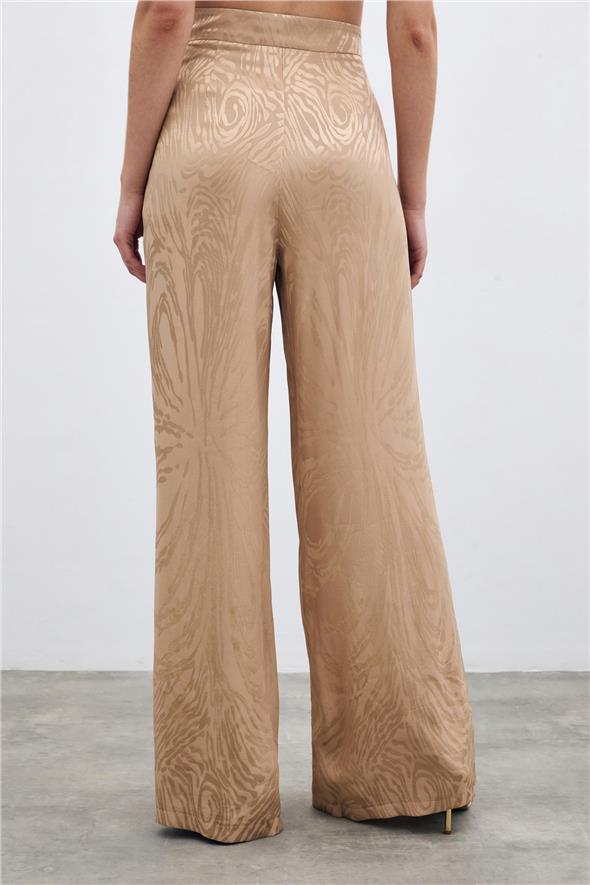 Yüksek Bel Desenli Pantolon - Vizon