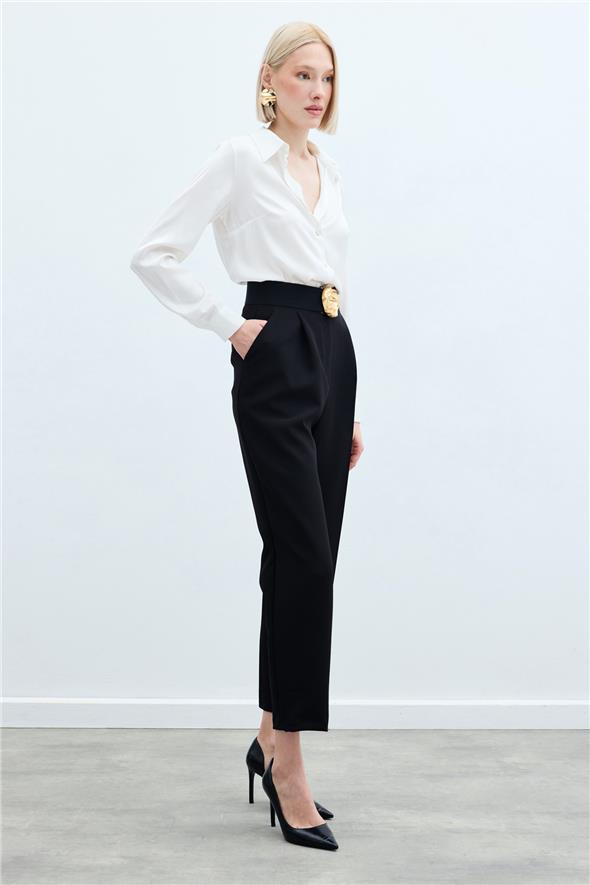 Yüksek Bel Klasik Pantolon - Siyah