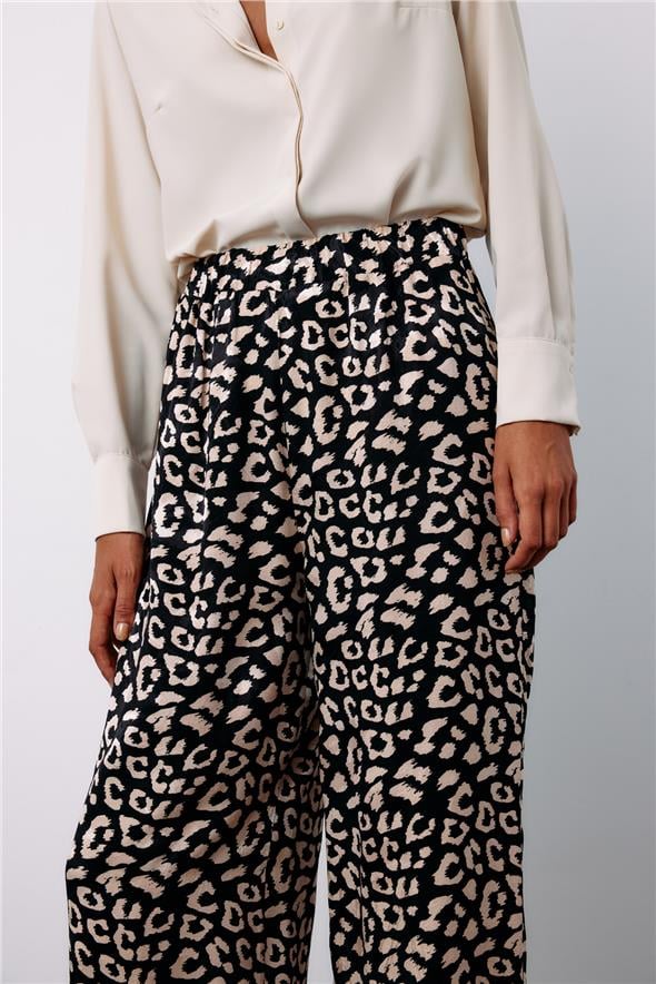 Yüksek Bel Leopar Pantolon - Siyah