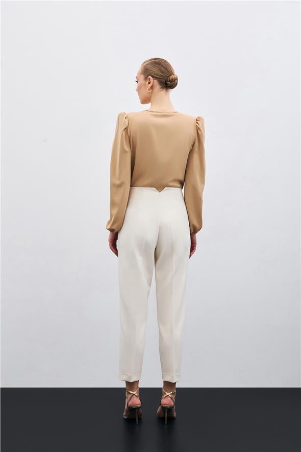 Yüksek Bel Pensli Pantolon - Bej