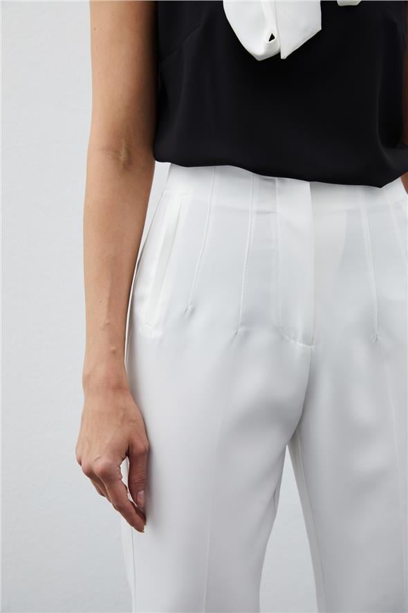 Yüksek Bel Pensli Pantolon - Ekru
