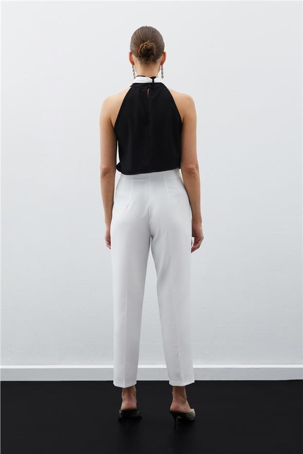 Yüksek Bel Pensli Pantolon - Ekru