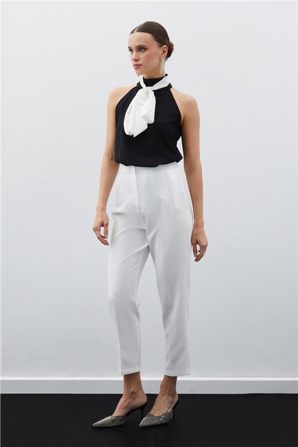 Yüksek Bel Pensli Pantolon - Ekru