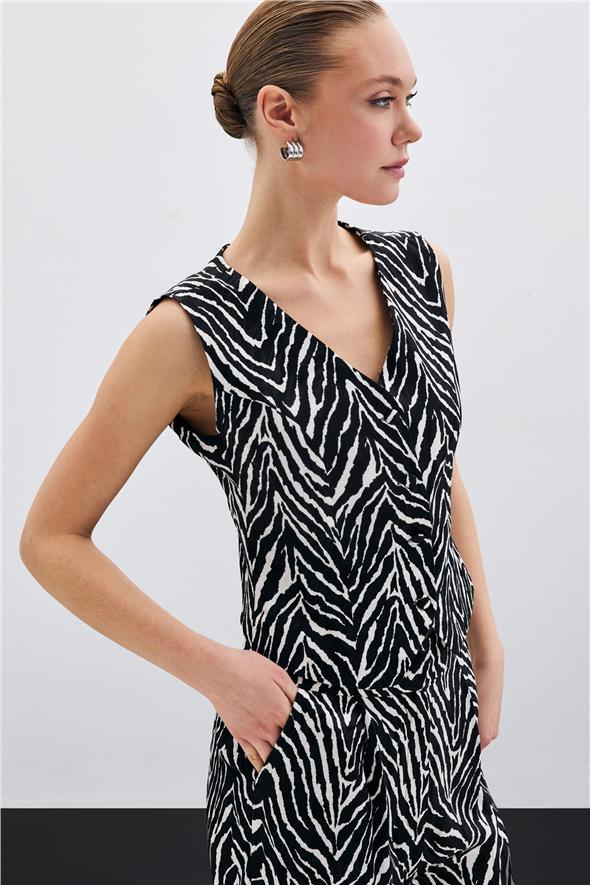 Zebra Desen Kısa Yelek - Siyah