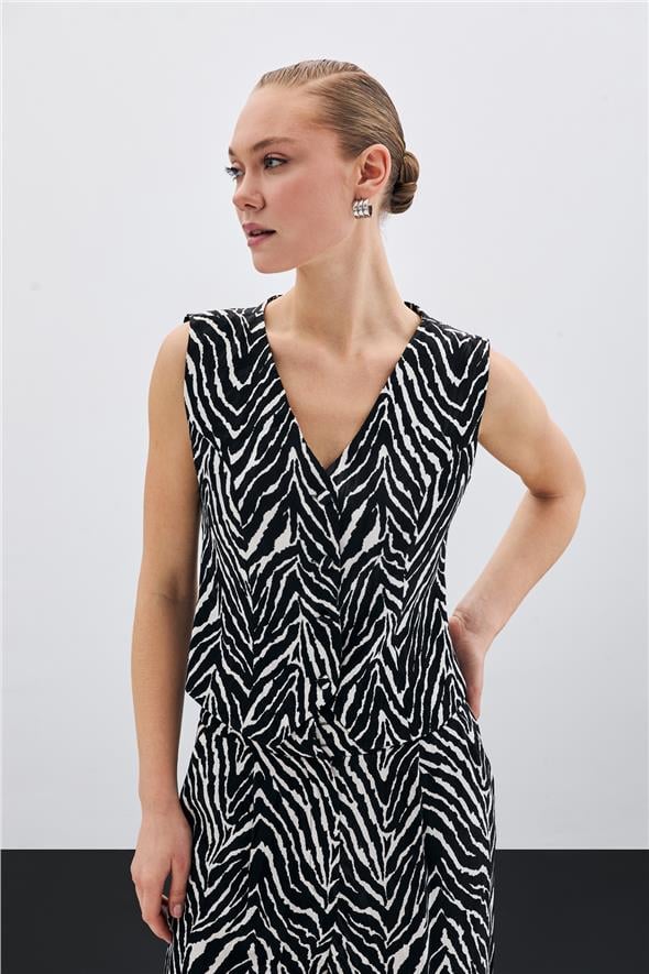 Zebra Desen Kısa Yelek - Siyah