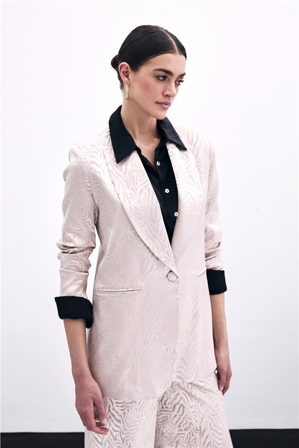 Zebra Desenli Ceket - Pudra