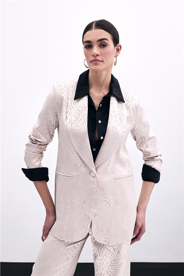 Zebra Desenli Ceket - Pudra
