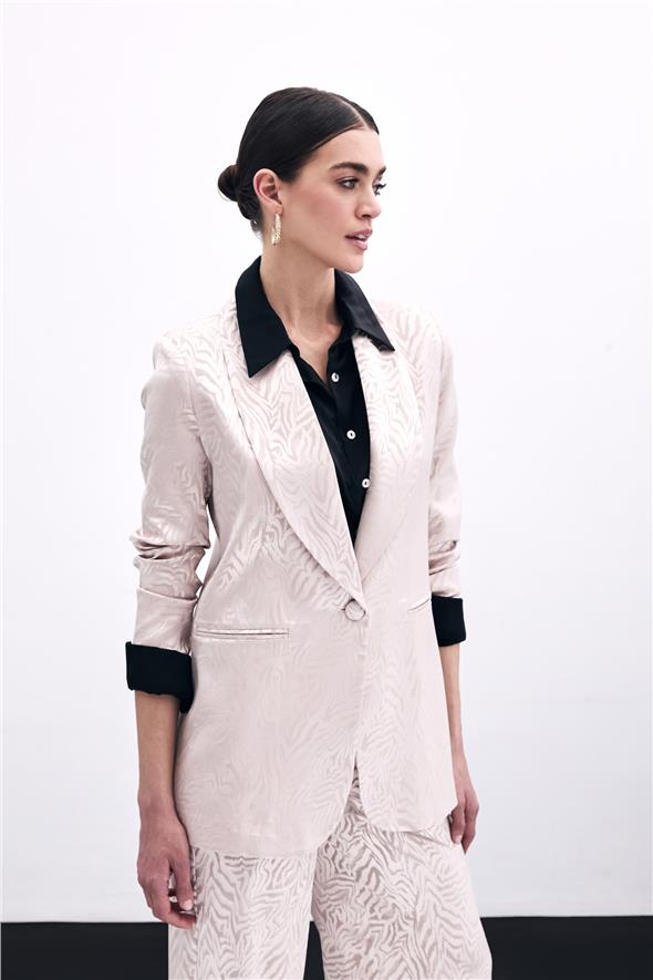 Zebra Desenli Ceket - Pudra