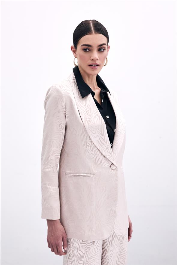 Zebra Desenli Ceket - Pudra