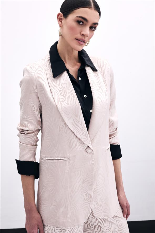 Zebra Desenli Ceket - Pudra