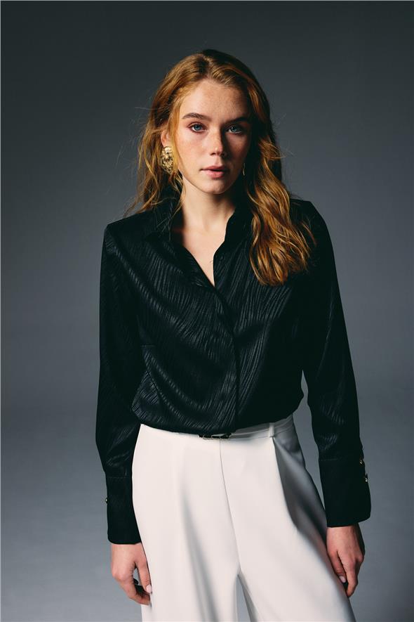 Zebra Desenli Gömlek - Siyah