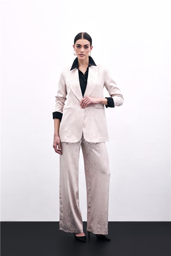 Zebra Desenli Pantolon - Pudra