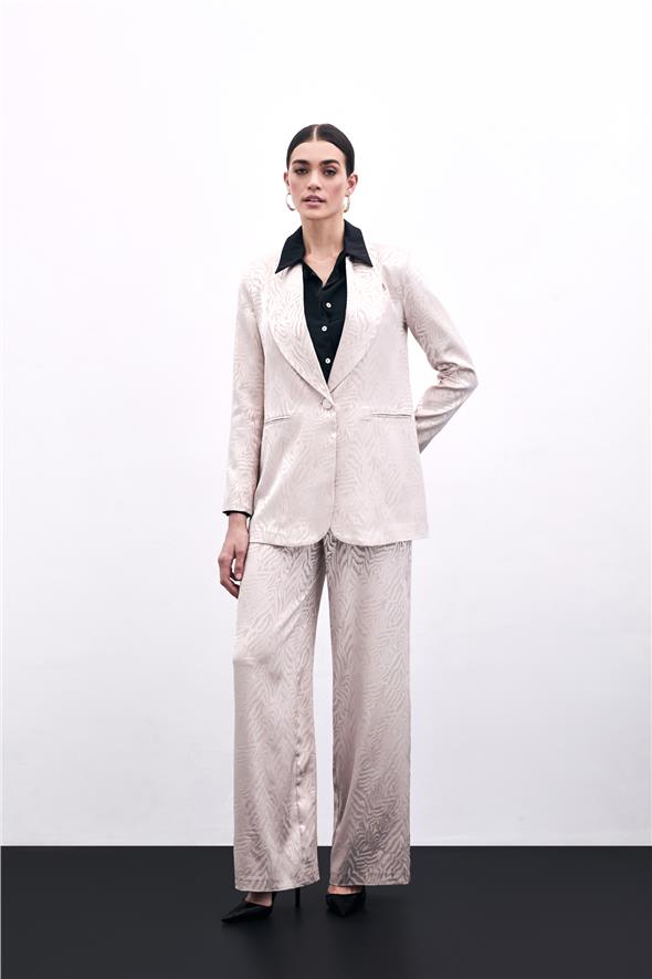 Zebra Desenli Pantolon - Pudra