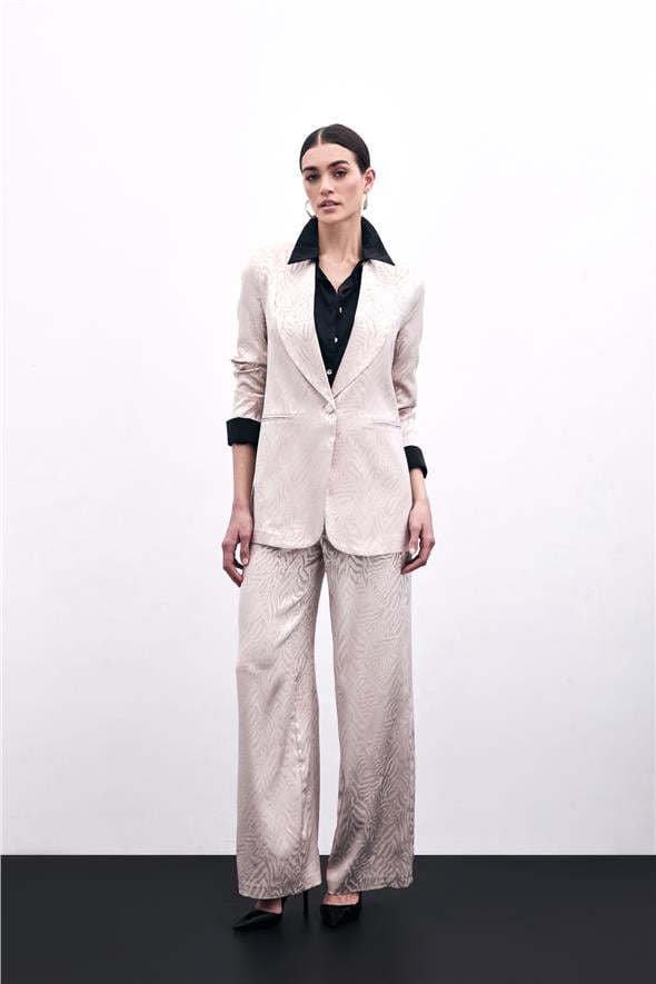 Zebra Desenli Pantolon - Pudra