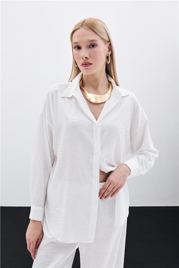 Zebra Desenli Salaş Gömlek - Ekru