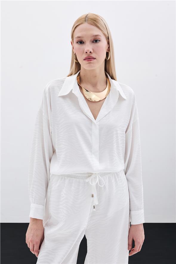 Zebra Desenli Salaş Gömlek - Ekru