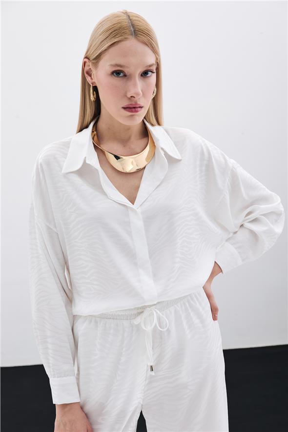 Zebra Desenli Salaş Gömlek - Ekru