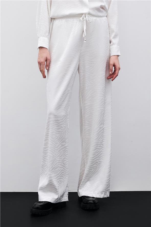 Zebra Desenli Salaş Pantolon - Ekru