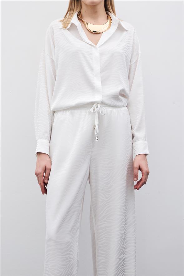 Zebra Desenli Salaş Pantolon - Ekru