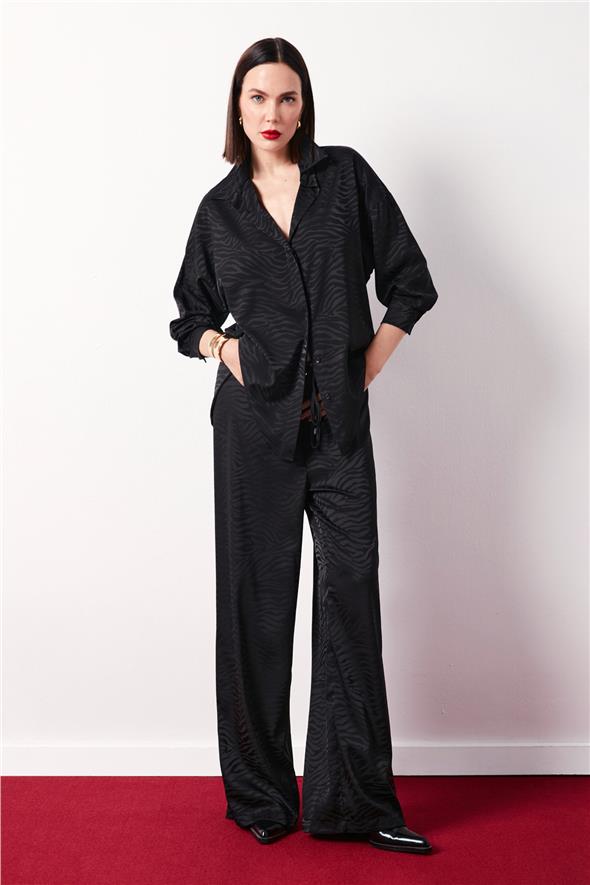 Zebra Desenli Salaş Pantolon - Siyah