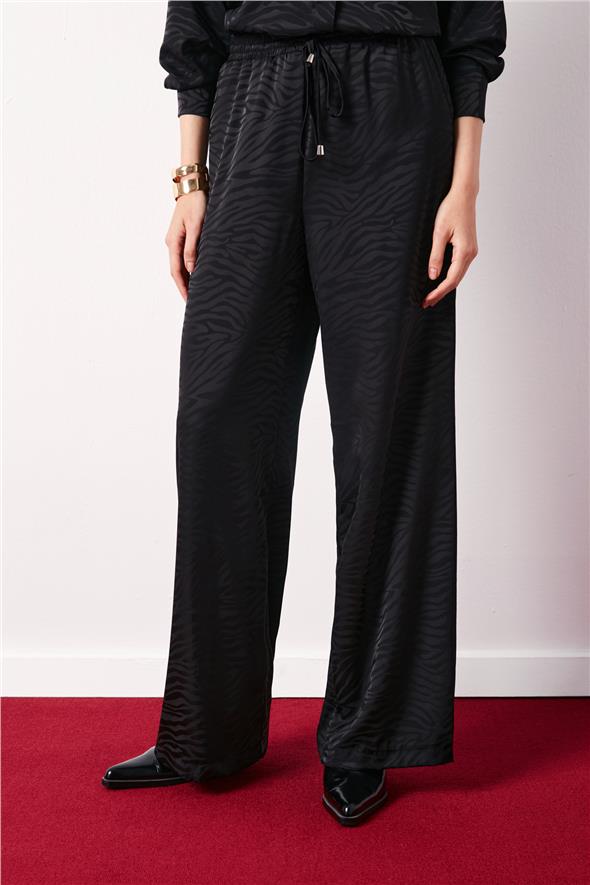 Zebra Desenli Salaş Pantolon - Siyah