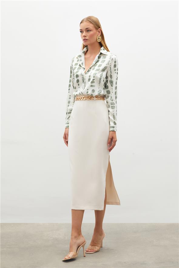 Zincir Kemerli Kalem Etek - Bej