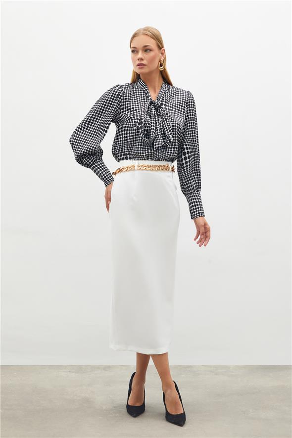 Zincir Kemerli Kalem Etek - Ekru