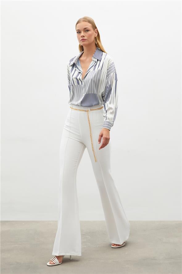 Zincir Kemerli Pantolon - Ekru