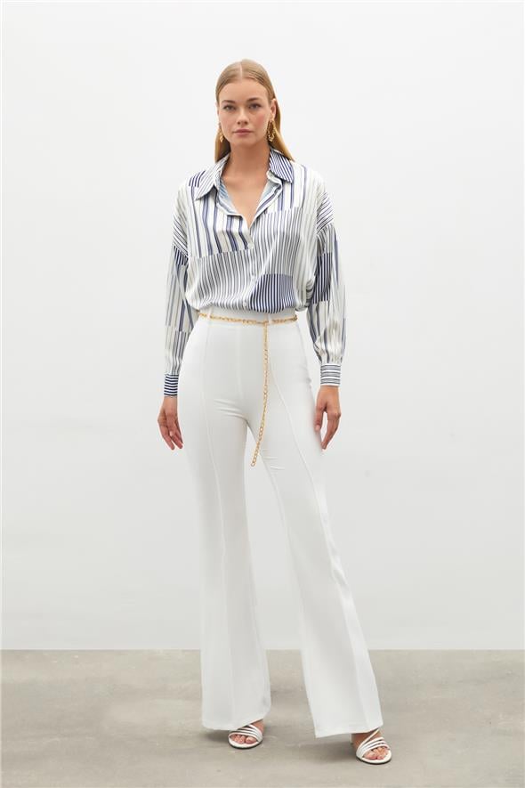 Zincir Kemerli Pantolon - Ekru