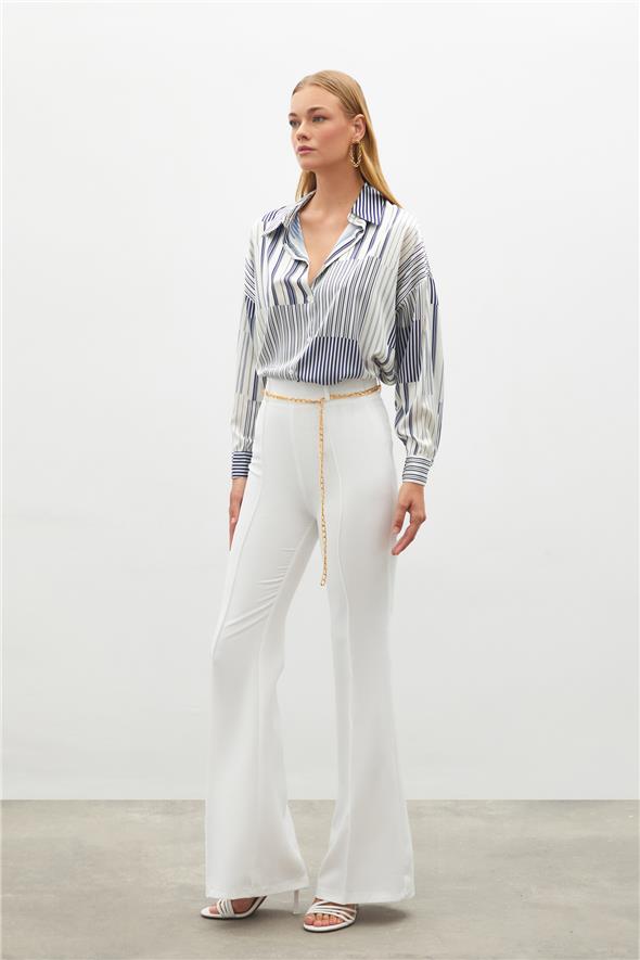 Zincir Kemerli Pantolon - Ekru