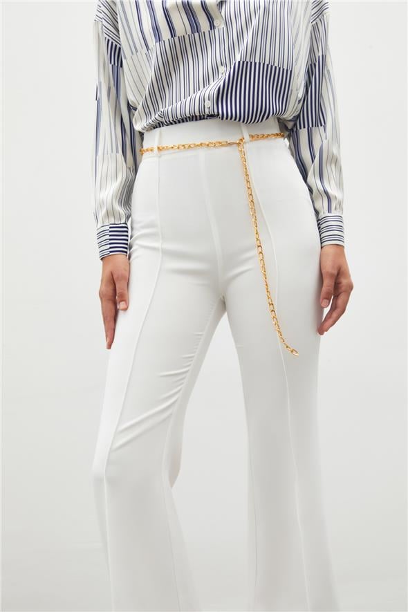 Zincir Kemerli Pantolon - Ekru