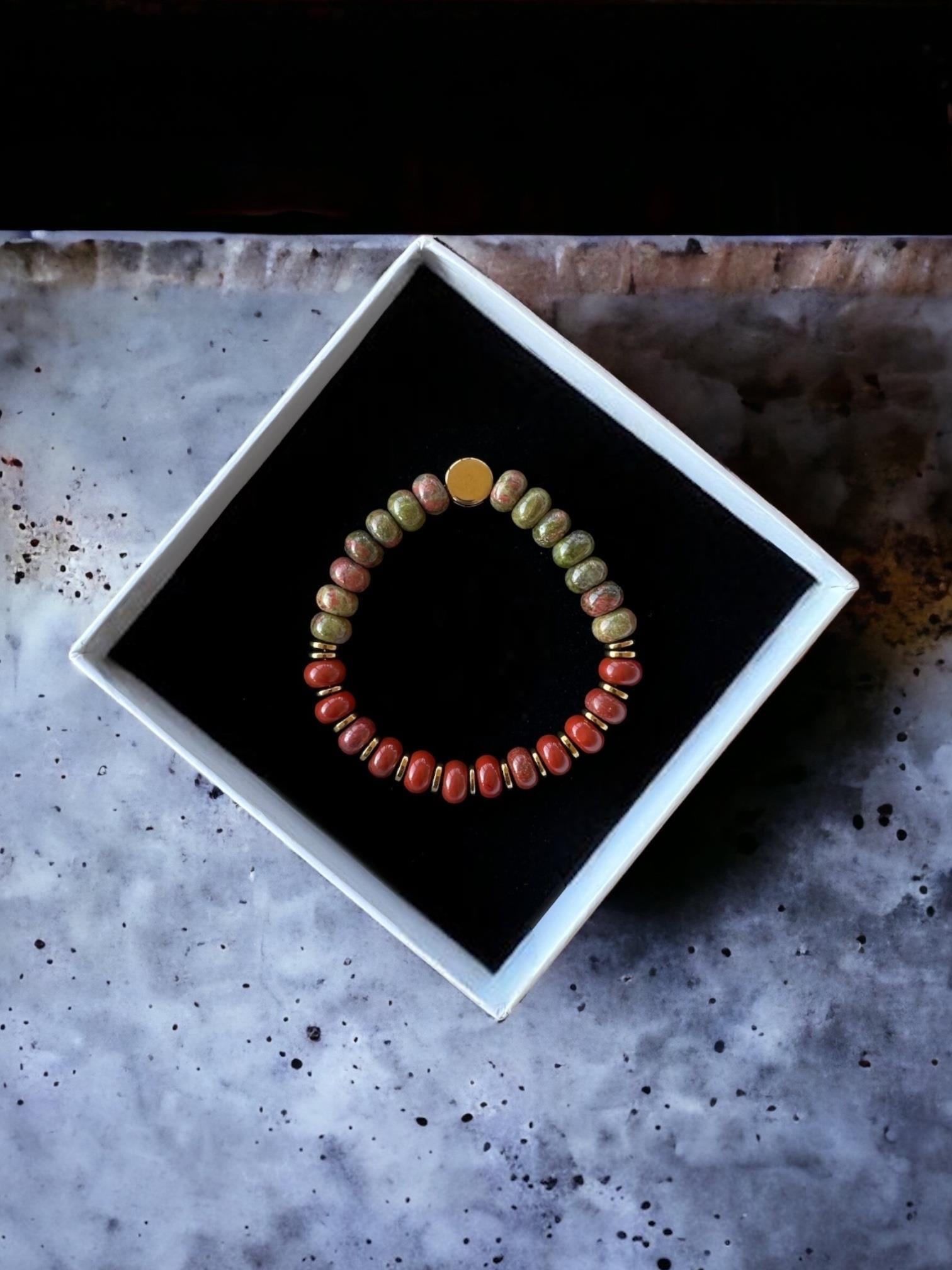 Unakit - Red Jasper Doğal Taş Bileklik