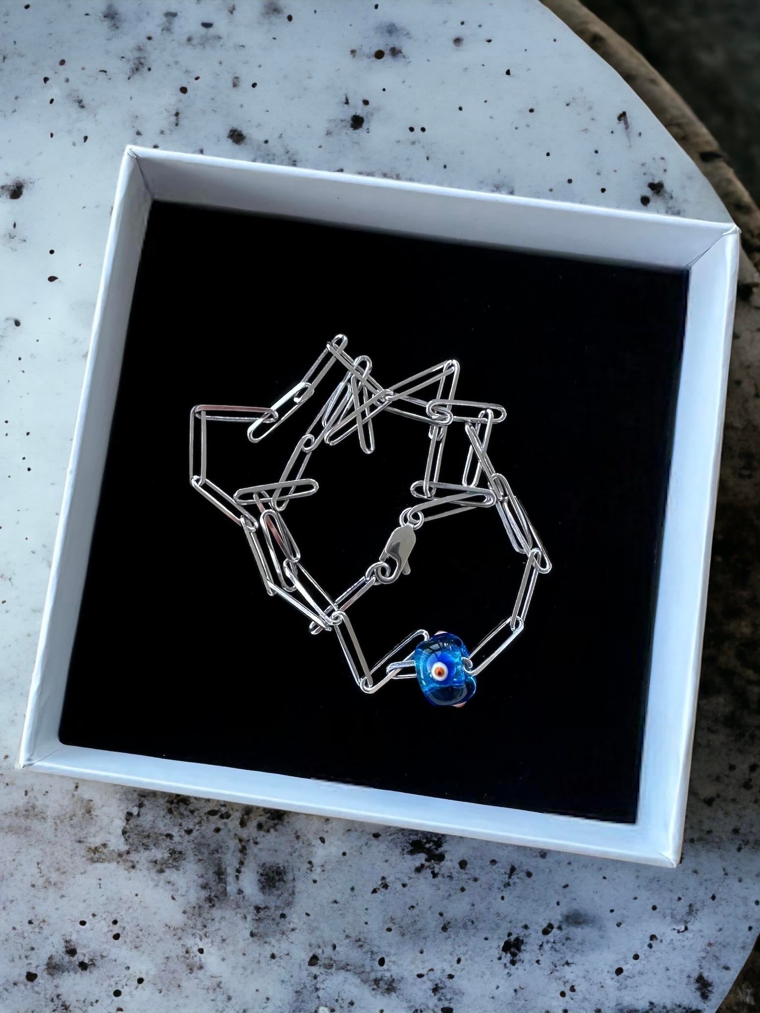 Rectangle Rodyumlu Gümüş Zincir Kolye