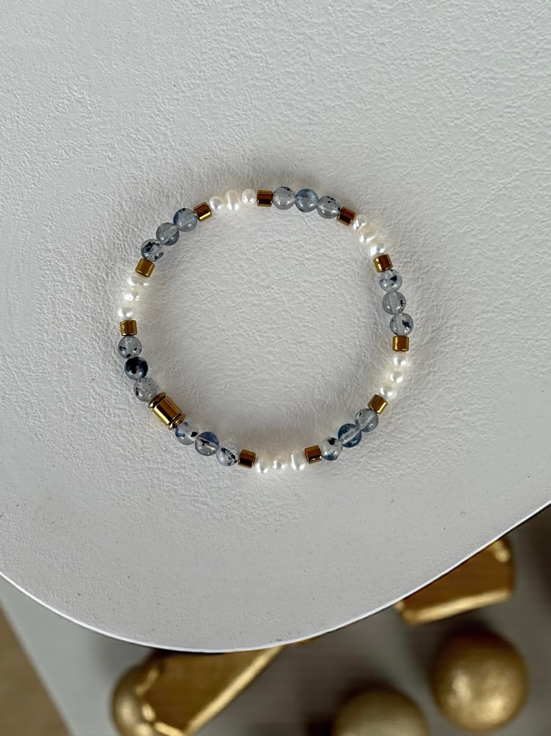 Labradorit & İnci Minimal Bileklik