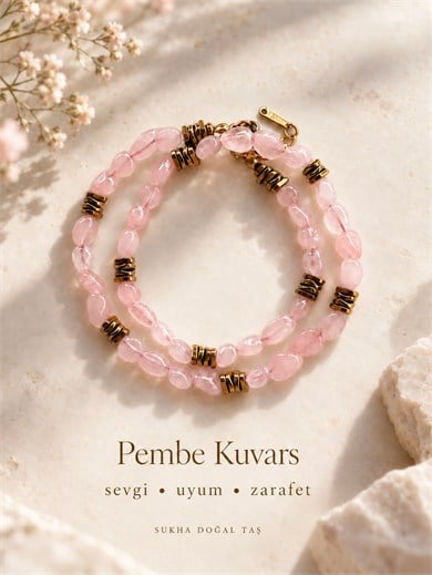 Pembe Kuvars Amorf Kolye