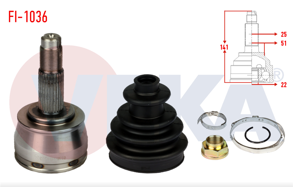 AKS KAFASI SOL-SAG ON DIS 25X22X51 UZUNLUK 141 mm FIAT EGEA 1.4 16v 2015- 