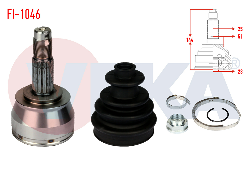 AKS KAFASI SOL-SAG ON DIS 25X23X51 UZUNLUK 144,5mm GRANDE PUNTO 1.3MJT 05-12/ FIORINO 1.3 MJT A-T 07-/ IDEA 1.3MJT 04-/ MOKKA 1.6 M-T 12-/ CORSA E 1.4 14-/ CORSA D 1.3 1.4 06-14/ TRAX 1.6 M-T 12-