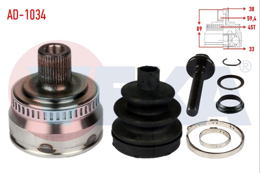 AKS KAFASI SOL-SAG ON DIS AUDI A4 (8E2,B6) 1.6 ABSLI 45 DIS 38X33X59,4 UZUNLUK 89 mm 2000-2004	