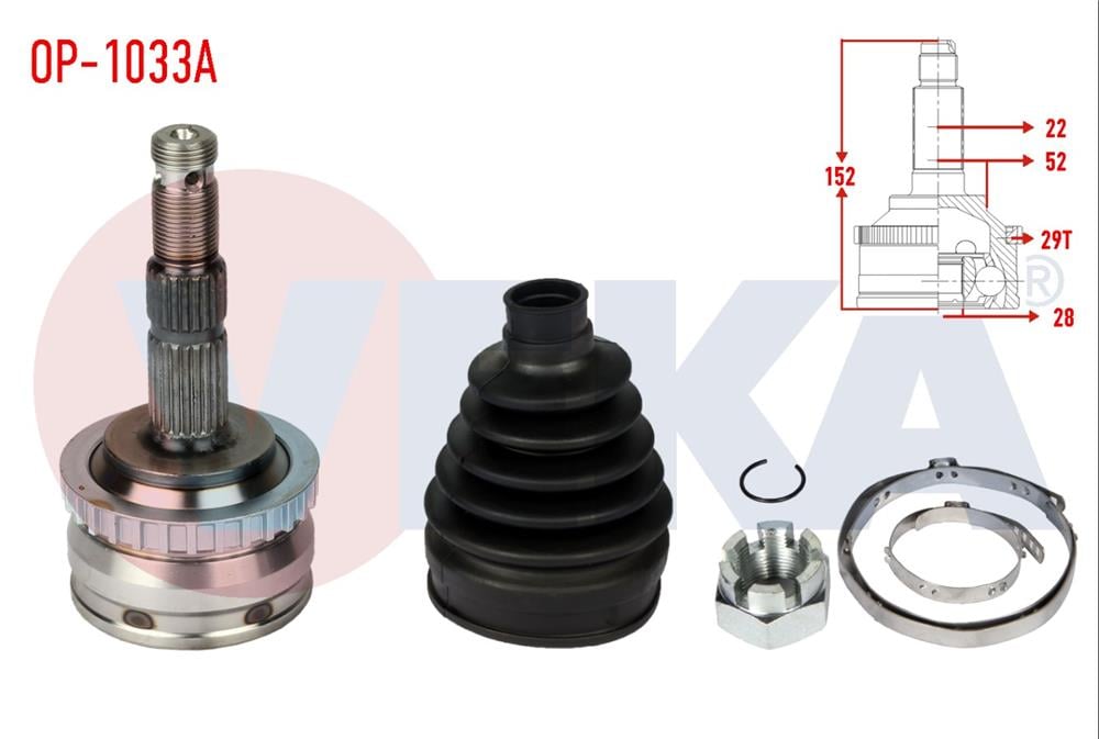 AKS KAFASI SOL-SAG ON DIS OPEL CORSA C 1.0 ABSLI 29 DIS 22X28X52 UZUNLUK 151,7 mm 2000-2006	