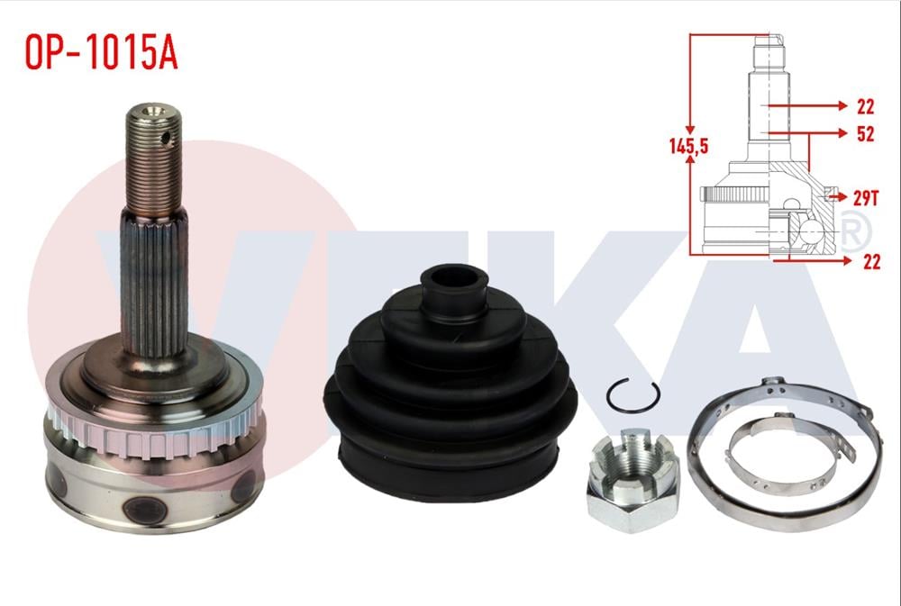AKS KAFASI SOL-SAG ON DIS OPEL VECTRA A 1.6 ABSLI 29 DIS 22X22X52 UZUNLUK 144,8 mm 1988-1995	