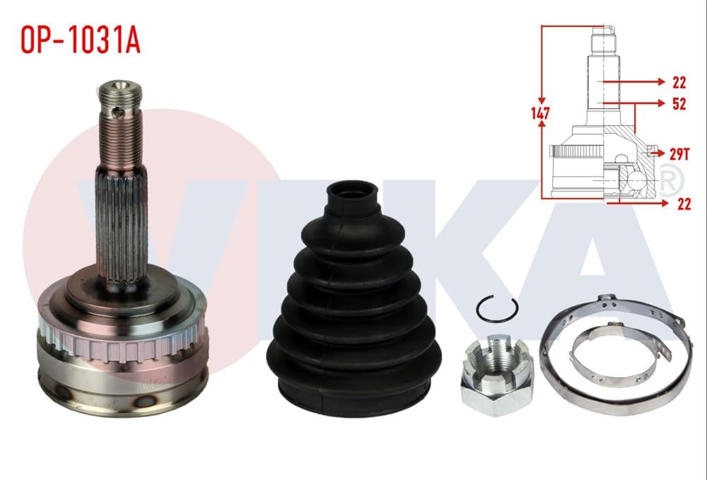 AKS KAFASI SOL-SAG ON DIS OPEL VECTRA B 1.6i 16V ABSLI 29 DIS 22X22X52 A-T UZUNLUK 144,8 mm 1995-2003	