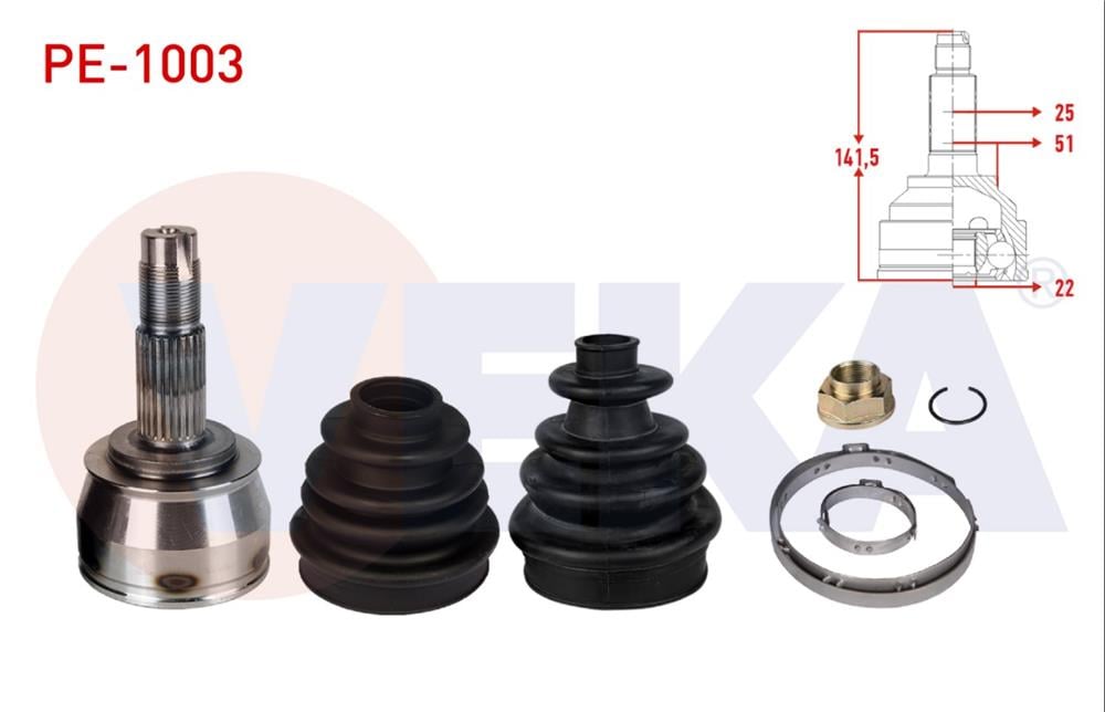 AKS KAFASI SOL-SAG ON DIS PEUGEOT BIPPER (AA) 1.4 HDI 25X22X51 UZUNLUK 141,5 mm 2008-	