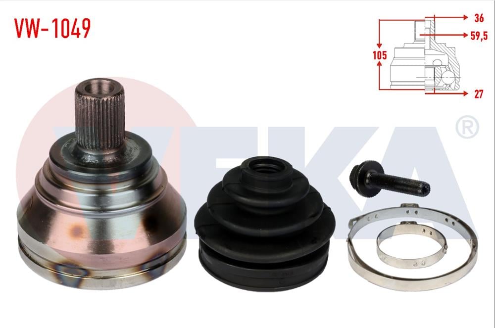 AKS KAFASI SOL-SAG ON DIS VOLKSWAGEN CADDY III (2KA,2KH,2CA,2CH) 1.6 TDI 36X27X59,5 UZUNLUK 105mm 2010-2015	