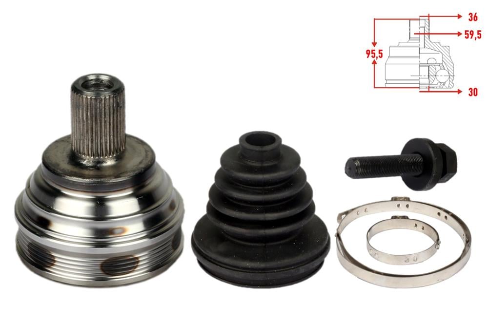 AKS KAFASI SOL-SAG ON DIS VOLKSWAGEN GOLF V (1K1) 1.6i 36X30X59.5mm UZUNLUK 95.5mm 2003-2009	