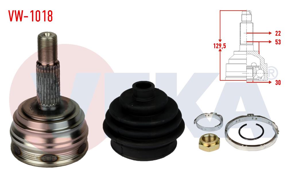 AKS KAFASI SOL-SAG ON DIS VOLKSWAGEN GOLF I (17) 1.6 22X30X53 UZUNLUK 129 mm 1974-1985	