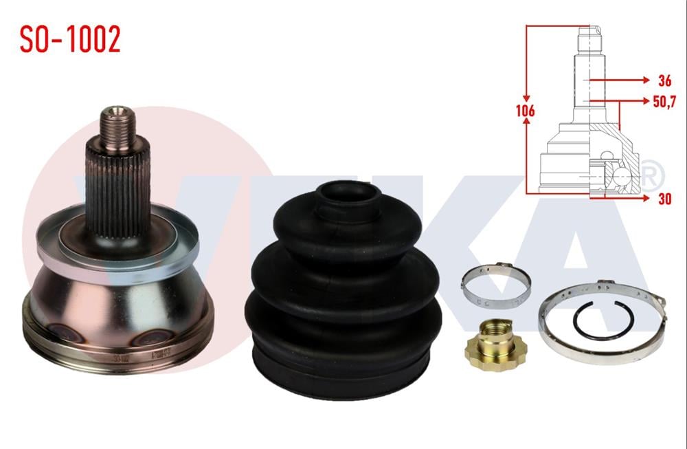 AKS KAFASI SOL-SAG ON DIS VOLKSWAGEN POLO (9N_) 1.2i 30X36X52 UZUNLUK 107 mm 2001-2012	