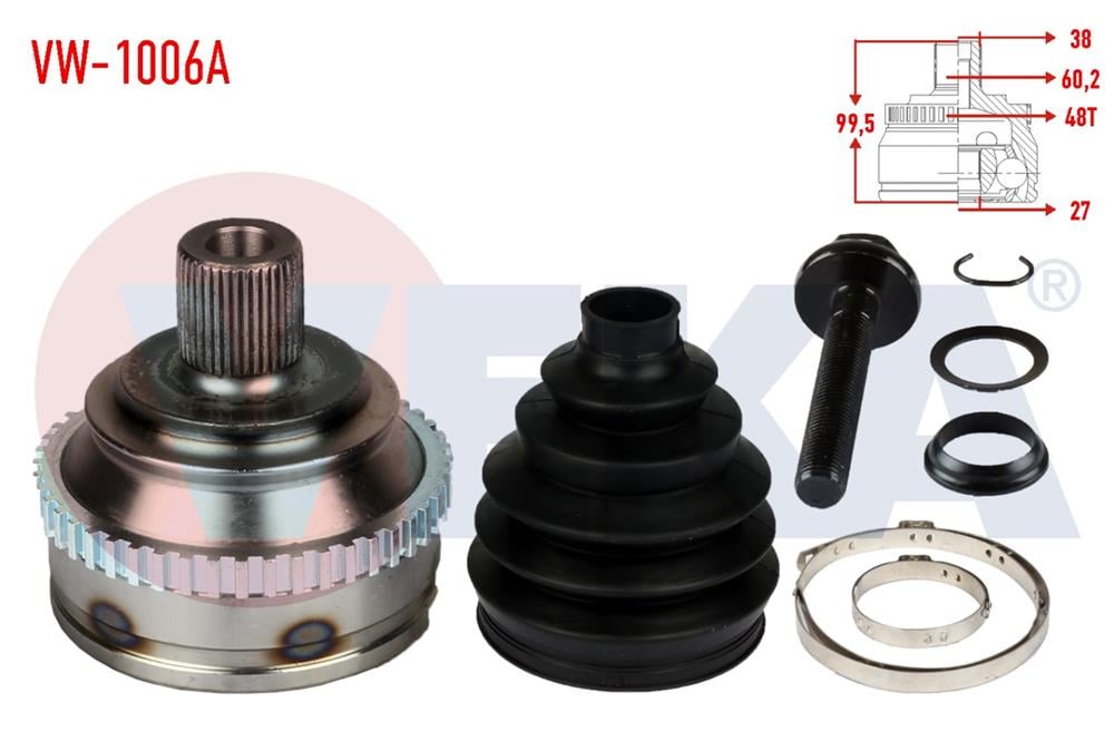 AKS KAFASI SOL-SAG ON DIS VOLKSWAGEN TRANSPORTER IV (70XB,70XC,7DB,7DW) 2.4 D ABSLI 48 DIS 38X27X60,2 UZUNLUK 99,5mm 1990-2003	