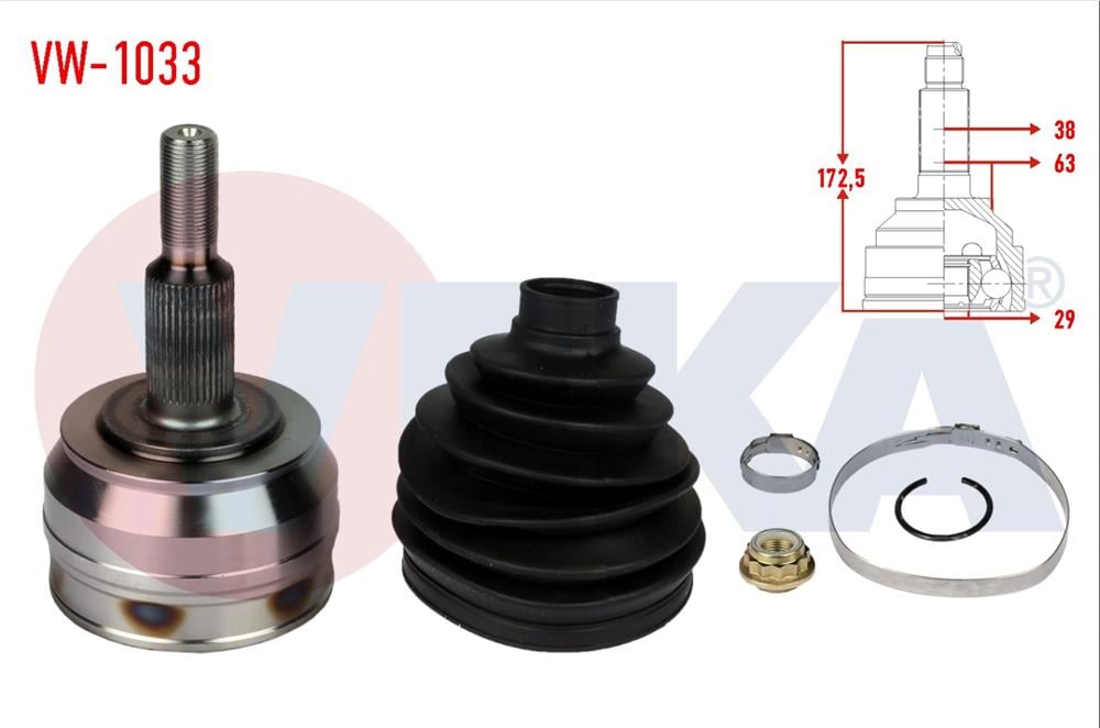 AKS KAFASI SOL-SAG ON DIS VOLKSWAGEN TRANSPORTER V (7HA,7HH,7EA,7EH) 2.5 TDI 38X29X63 UZUNLUK 172,5 mm 2003-2011	