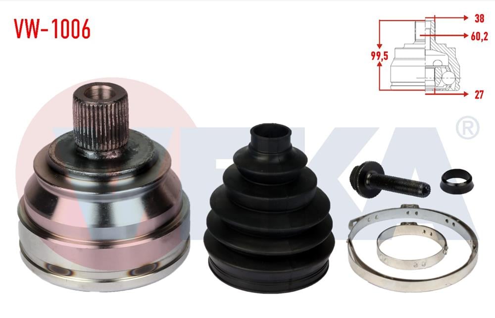 AKS KAFASI SOL-SAG ON DIS VOLKSWAGEN TRANSPORTER IV (70XB,70XC,7DB,7DW) 2.4 D 38X27X60,2 UZUNLUK 99,5 mm 1990-2003	